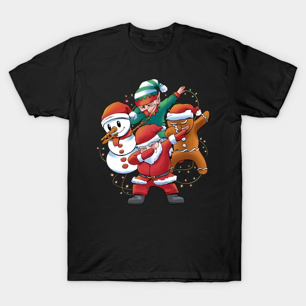 Dabbing Santa Claus snowman and other Christmas  characters and lights T-Shirt by Emart